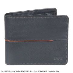 Elan RFID Blocking Wallet ECW-9703 Coin Wallet With Flap Blue