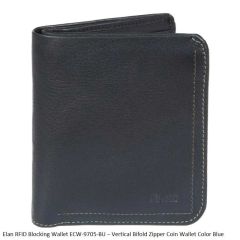 Elan RFID Blocking Wallet ECW-9705 Vertical Bifold Zipper Coin Wallet Blue