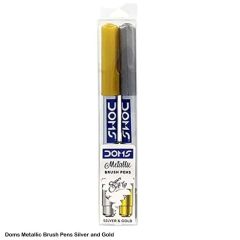 Doms Metallic Brush Pen set of 2 shades in Metallic Gold and Silver Colours