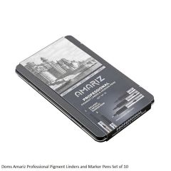 Doms Amariz Professional Pigment Liners set of 10 points 0.05, 0.1, 0.2, 0.3, 0.5, Brush, Soft Brush, Chisel, Gold and Silver Metallic Marker