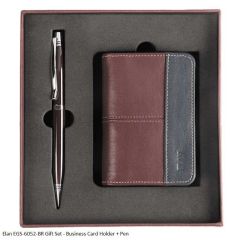 Elan EGS-6052 BR - RFID Brown Business and Card Holder + Pen