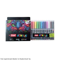 Flair Liquid Acrylic Marker 12 Shades Brush Tip
