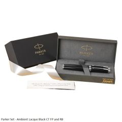 Parker Set Ambient Lacque Black CT Fountain and Rollerball Pen