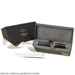 Parker Set Ambient Lacque Black CT Fountain and Rollerball Pen