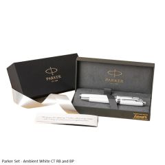 Parker Set Ambient White CT Rollerball and Ball Pen