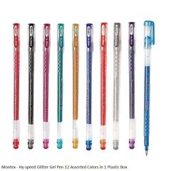 Montex - Hy-speed Glitter Gel Pen 12 Assorted Colors in 1 Plastic Box