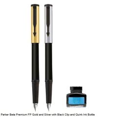 Parker Beta Premium Fountain Pen with Quick Blue Ink Bottle 30ml