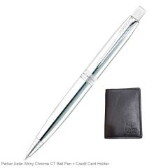 Parker Gift Set Aster Shiny Chrome CT Ballpoint Pen with Credit Card Holder