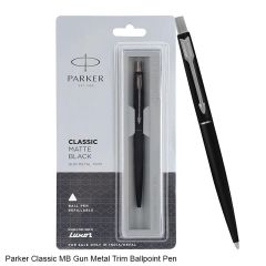 Parker Classic Matte Black Gun Metal Trim Ballpoint Pen Blue Ink for Smooth Writing 