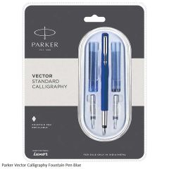 Parker Vector Standard Blue Calligraphy Fountain Pen with Chrome Trim