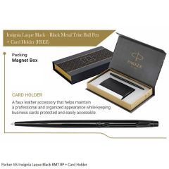 Parker Insignia Laque Black with Black Metal Trim Ballpoint Pen with Card Holder