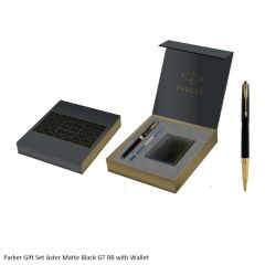 Parker Gift Set Aster Matte Black GT Rollerball Pen with Wallet