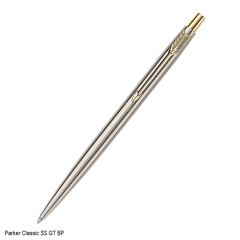 Parker Classic Stainless Steel Chrome Trim Ballpoint Pen Blue Ink for Smooth Writing 