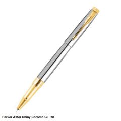 Parker Aster Shiny Chrome Golden Trim Rollerball Pen