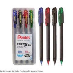 Pentel Energel Gel Roller Pen BL417 set of 4 Black, Blue, Green and Red ink colour