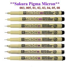 Sakura Pigma Micron Fineliner 003, 005, 01, 02, 03, 04, 05 and 08