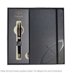 Parker Gift Set Ambient Laq Black Golden Trim Ballpoint Pen with A5 Note Book