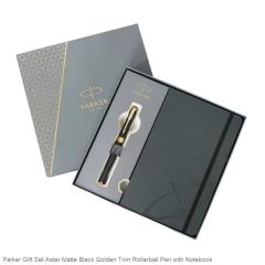 Parker Gift Set Aster Matte Black Rollerball Pen with Notebook