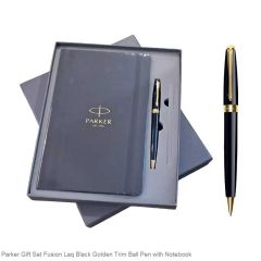 Parker Gift Set Fusion Laque Black Golden Trim Ballpoint Pen with Notebook