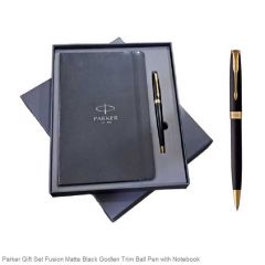 Parker Gift Set Fusion Matte Black Golden Trim Ballpoint Pen with Notebook