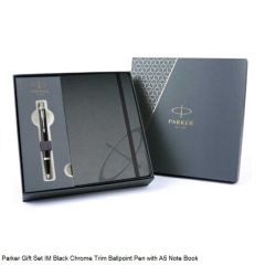 Parker Gift Set IM Black Chrome Trim Ballpoint Pen with A5 Note Book