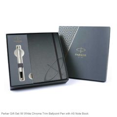 Parker Gift Set IM White Chrome Trim Ballpoint Pen with A5 Note Book