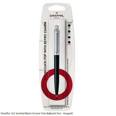 Sheaffer 321 Sentinel Black Chrome Trim Ballpoint Pen - Hangshell
