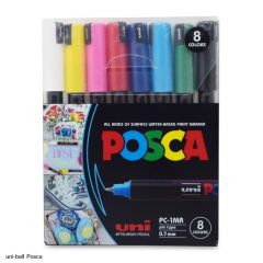 uni-ball Posca 1M 0.7 mm Bullet Shaped Markers, Multicolor Ink, Pack of 8