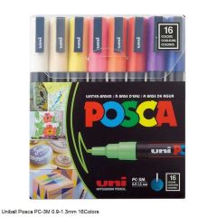 uni-ball Posca 3M 0.9-1.3mm Bullet Shaped Markers, Multicolor Ink, Pack of 16