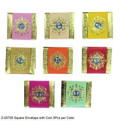 Square Envelope with Coin Pack of 5Pcs Per Color Shagun Envelope