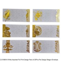 M White Assorted Foil Print Design Pack of 25Pcs Per Design Shagun Envelope