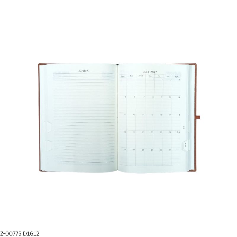 2027 – D1612 A5 Adonis 365 Days Leatherette Diary | Month-Cut Planner | Sunday Separate | Elastic Closure