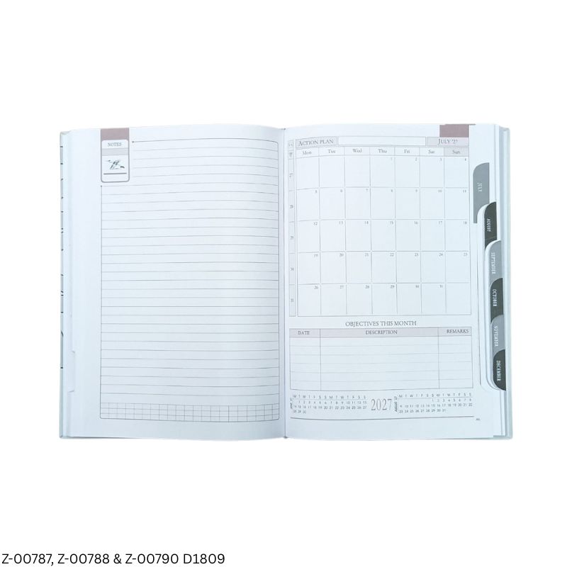 2027 – D1809 365 Days Leatherette Diary | Month-Cut Planner | Sunday Separate | Assorted Colours