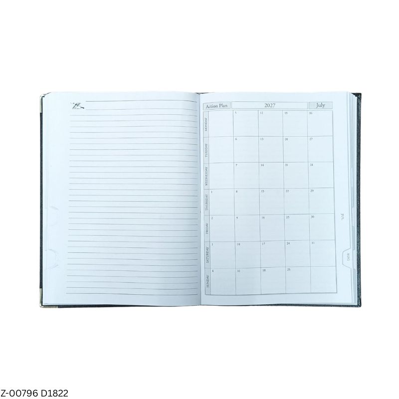 2027 – D1822 Black 365 Days Leatherette Diary | Month-Cut Planner | Sunday Separate