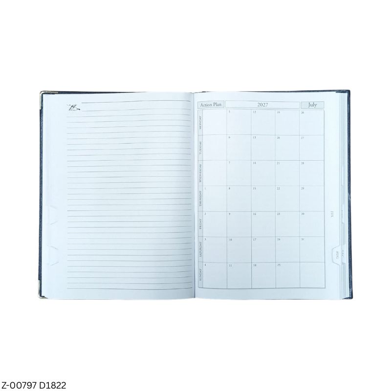 2027 – D1822 Blue 365 Days Leatherette Diary | Month-Cut Planner | Sunday Separate