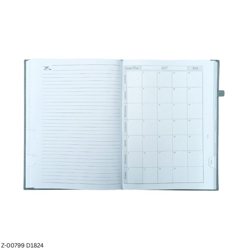 2027 – D1824 Grey 365 Days Leatherette Diary | Month-Cut Planner | Sunday Separate