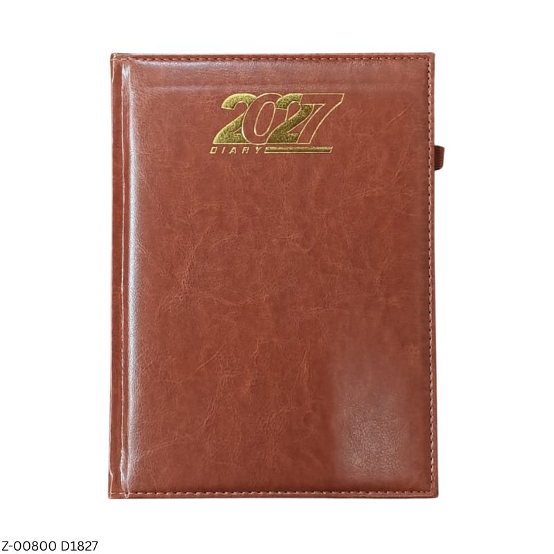 2027 – D1827 Tan 365 Days Leatherette Diary | Month-Cut Planner | Sunday Separate