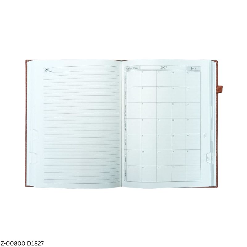 2027 – D1827 Tan 365 Days Leatherette Diary | Month-Cut Planner | Sunday Separate
