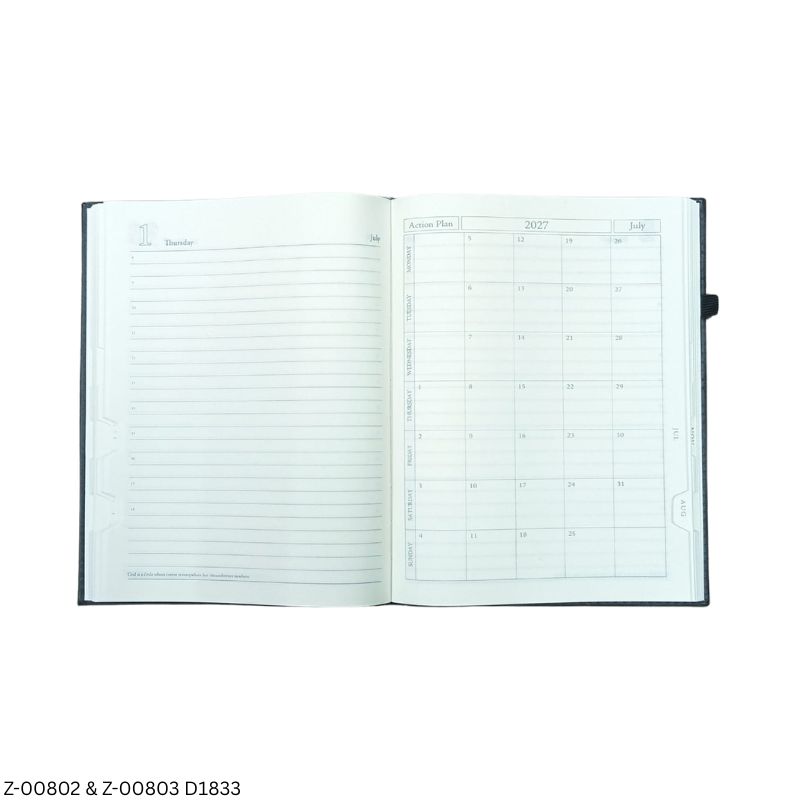 2027 – D1833 365 Days Leatherette Diary | Month-Cut Planner | Sunday Separate | Assorted Colours
