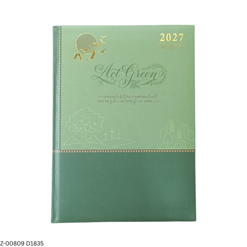 2027 – D1835 365 Days Go Green Theme Diary | Month-Cut Planner | Sunday Separate