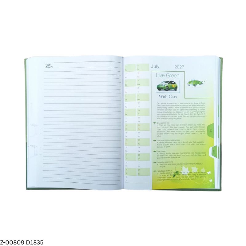 2027 – D1835 365 Days Go Green Theme Diary | Month-Cut Planner | Sunday Separate