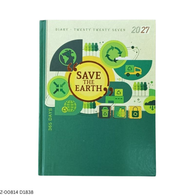 2027 – D1838 T12 365 Days Go Green Theme Diary | Month-Cut Planner | Sunday Separate