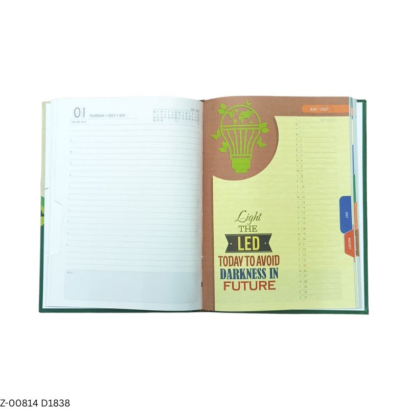 2027 – D1838 T12 365 Days Go Green Theme Diary | Month-Cut Planner | Sunday Separate