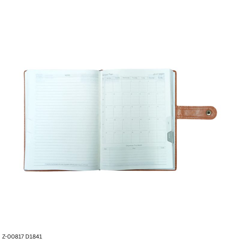 2027 – D1841 B5 Foru 365 Days Leatherette Diary | Month-Cut Planner | Sunday Separate | Snap Button Lock | Front Pocket