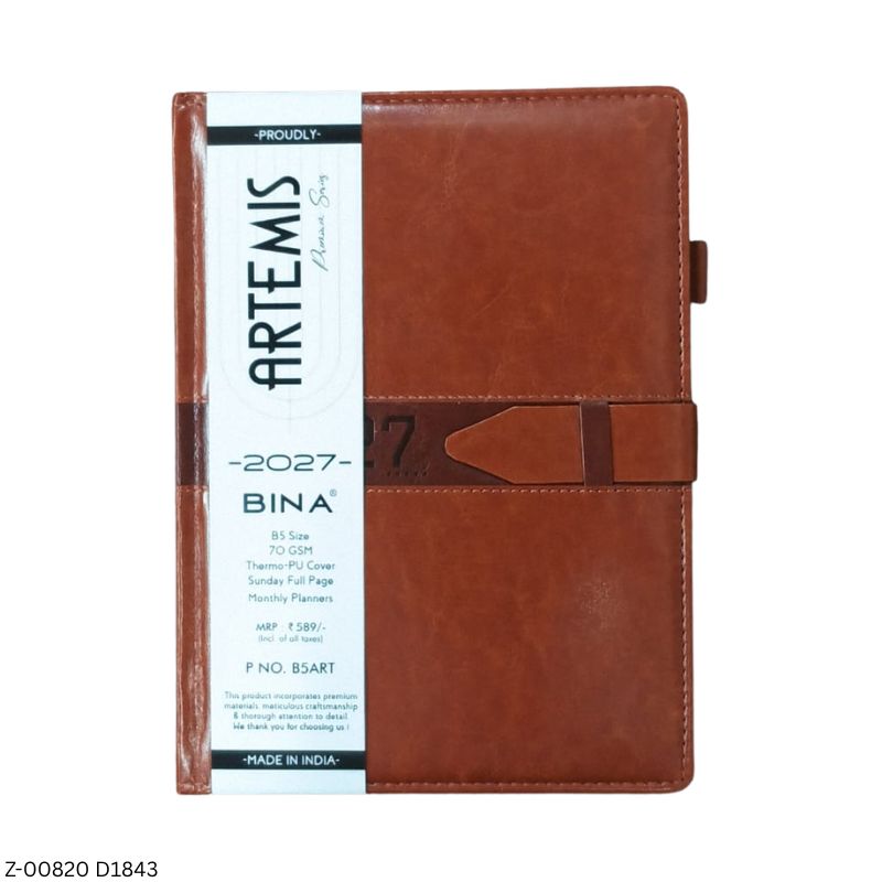 2027 – D1843 B5 Artemis 365 Days Leatherette Diary | Month-Cut Planner | Sunday Separate | Loop Closure