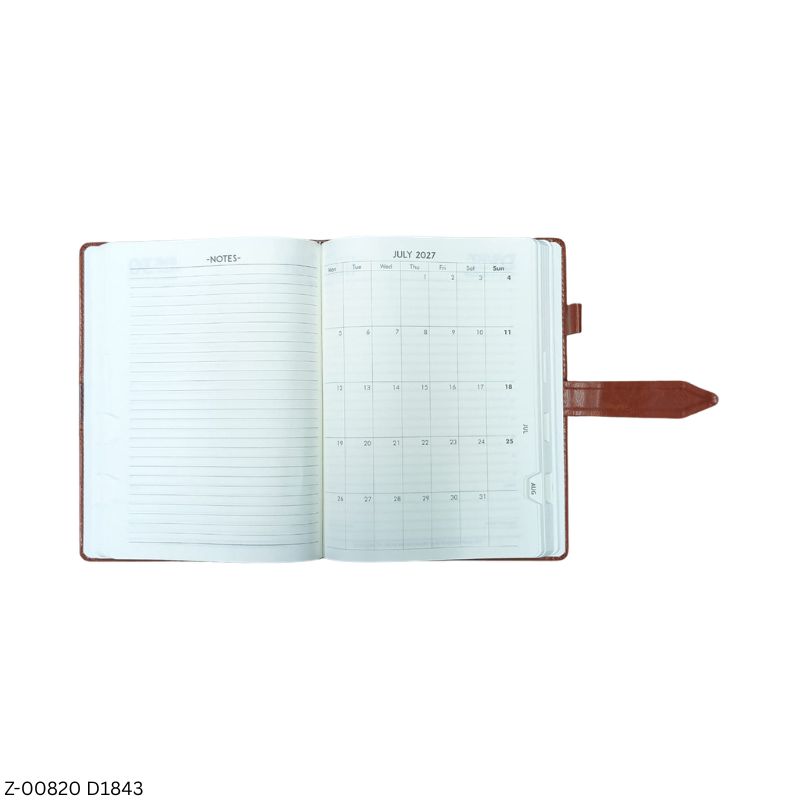 2027 – D1843 B5 Artemis 365 Days Leatherette Diary | Month-Cut Planner | Sunday Separate | Loop Closure