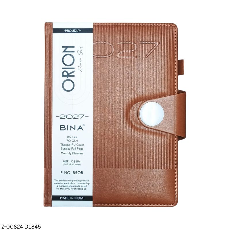 2027 – D1845 B5 Orion 365 Days Leatherette Diary | Month-Cut Planner | Sunday Separate | Magnetic Lock