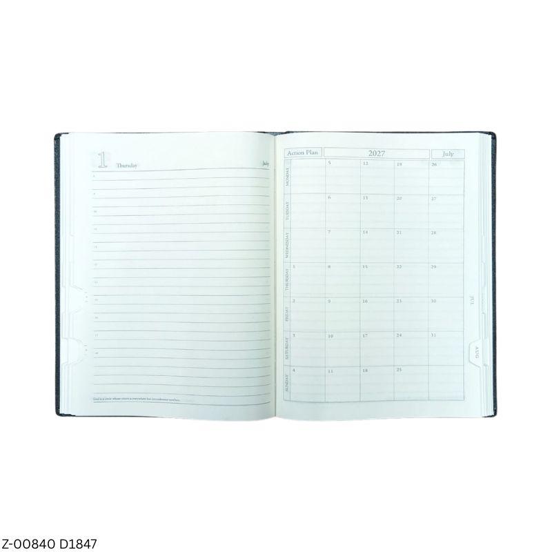 2027 – D1847 B5 365 Days Leatherette Diary | Month-Cut Planner | Sunday Separate