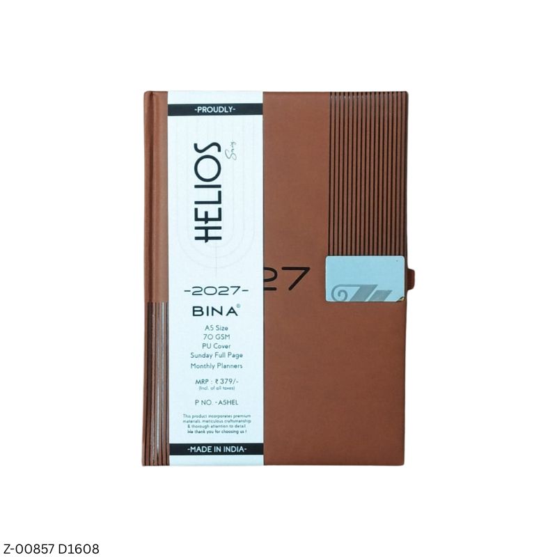 2027 – D1608 A5 Helios 365 Days Leatherette Diary | Month-Cut Planner | Sunday Separate | Assorted Colours