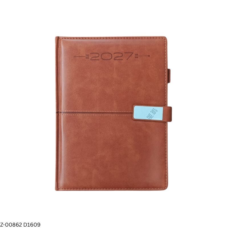 2027 – D1609 A5 Apollo 365 Days Leatherette Diary | Month-Cut Planner | Sunday Separate | Magnetic Lock